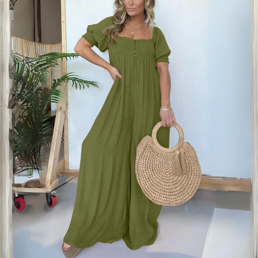 Stilla | Square Neck Jumpsuit Med Detaljerede Knapper