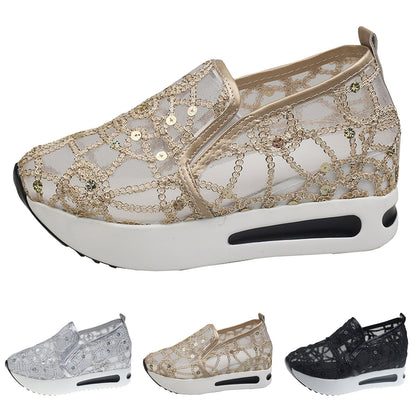 Stilla | Kvinders Blomsterbroderi Mesh Wedge Sneakers