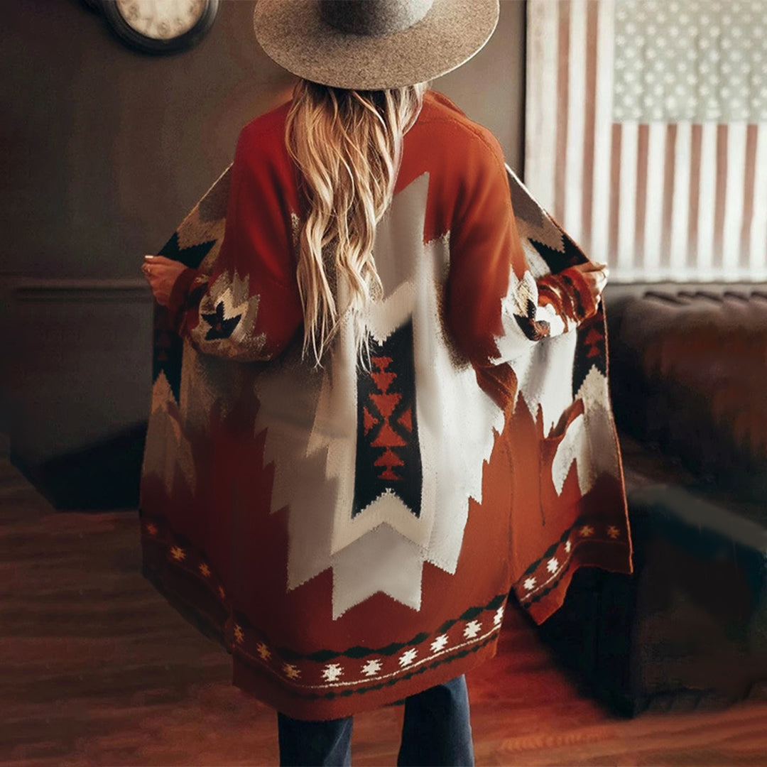 Stilla | Lang jakke med aztekisk motiv