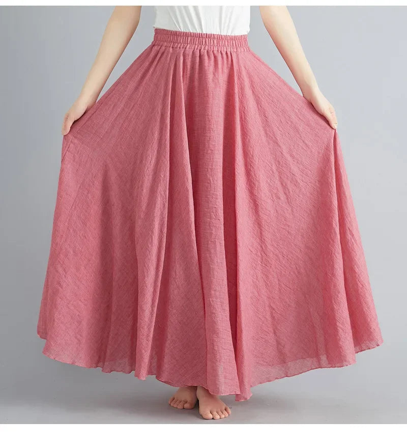 Stilla | Mode Bomulds Linned Tøj Kvinder Nederdele Maxi Y2k Elegant Strand Saia Ropa Mujer Afslappet Kjole Boho Lang Nederdel Faldas Harajuku