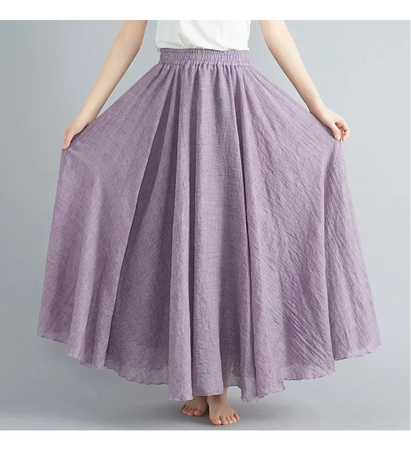 Stilla | Mode Bomulds Linned Tøj Kvinder Nederdele Maxi Y2k Elegant Strand Saia Ropa Mujer Afslappet Kjole Boho Lang Nederdel Faldas Harajuku