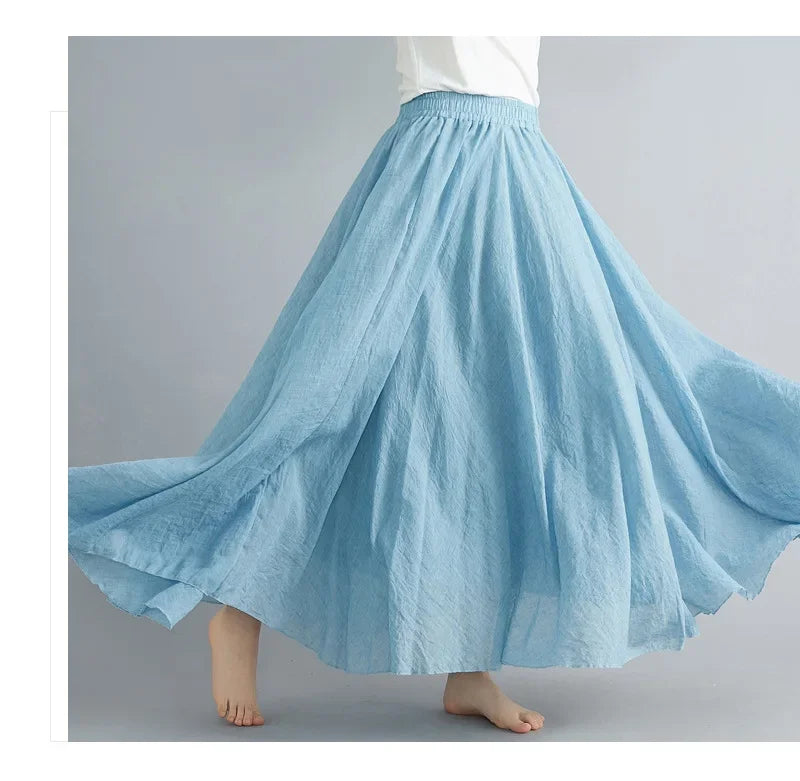 Stilla | Mode Bomulds Linned Tøj Kvinder Nederdele Maxi Y2k Elegant Strand Saia Ropa Mujer Afslappet Kjole Boho Lang Nederdel Faldas Harajuku