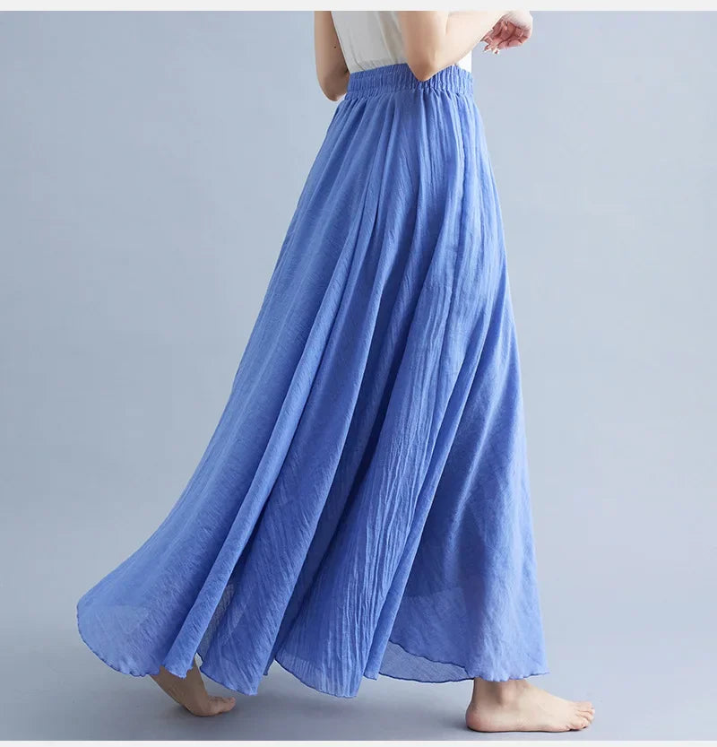 Stilla | Mode Bomulds Linned Tøj Kvinder Nederdele Maxi Y2k Elegant Strand Saia Ropa Mujer Afslappet Kjole Boho Lang Nederdel Faldas Harajuku