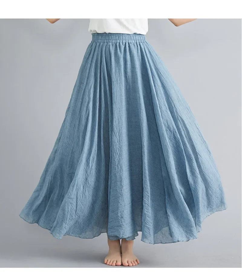 Stilla | Mode Bomulds Linned Tøj Kvinder Nederdele Maxi Y2k Elegant Strand Saia Ropa Mujer Afslappet Kjole Boho Lang Nederdel Faldas Harajuku