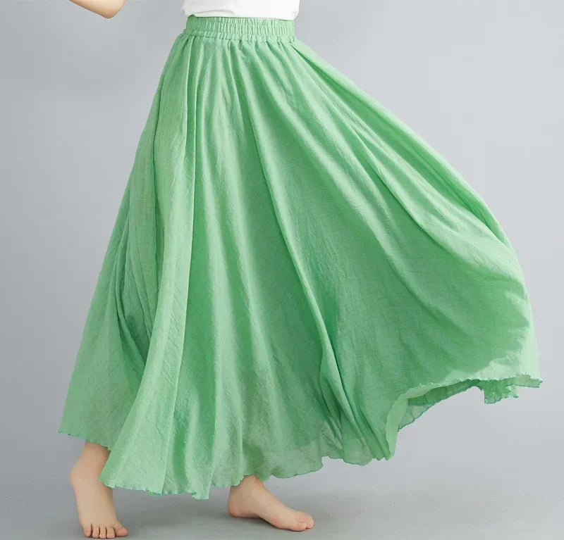 Stilla | Mode Bomulds Linned Tøj Kvinder Nederdele Maxi Y2k Elegant Strand Saia Ropa Mujer Afslappet Kjole Boho Lang Nederdel Faldas Harajuku