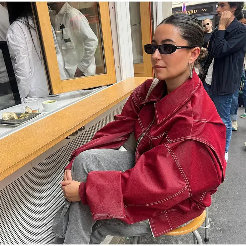 Stilla | Oversize læderbomberjakke