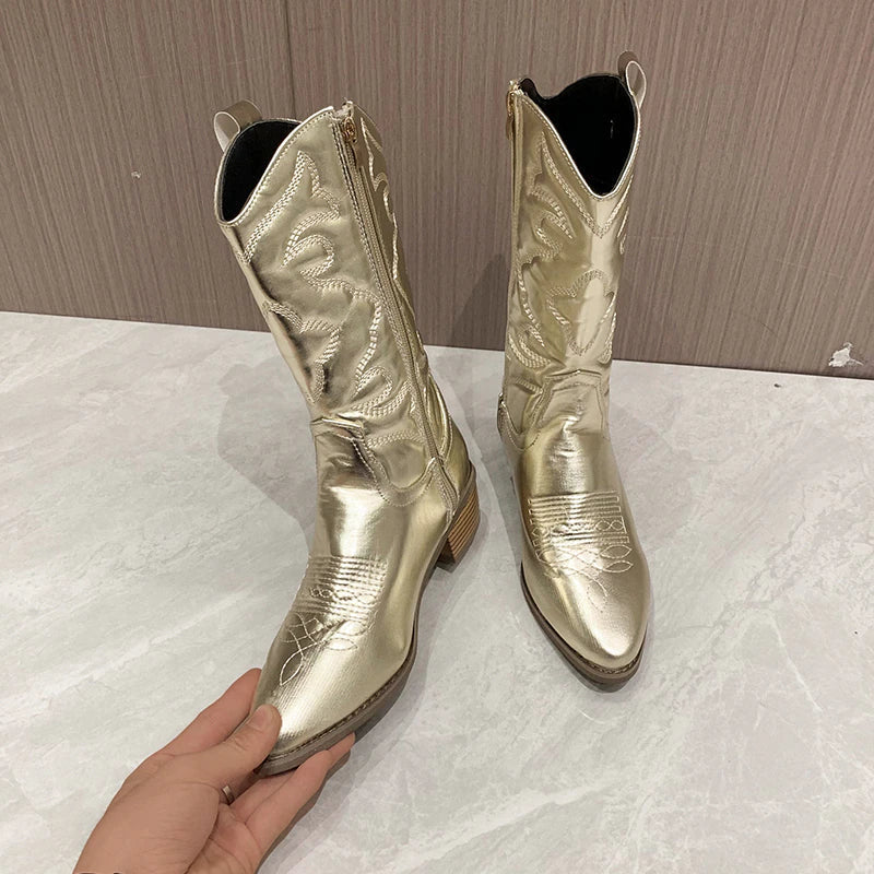 Stilla | Damessko I Støvle Stil Retro Western Cowboystøvler Med Sideskilt Zip