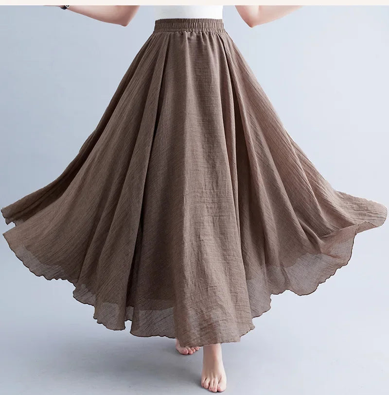 Stilla | Mode Bomulds Linned Tøj Kvinder Nederdele Maxi Y2k Elegant Strand Saia Ropa Mujer Afslappet Kjole Boho Lang Nederdel Faldas Harajuku