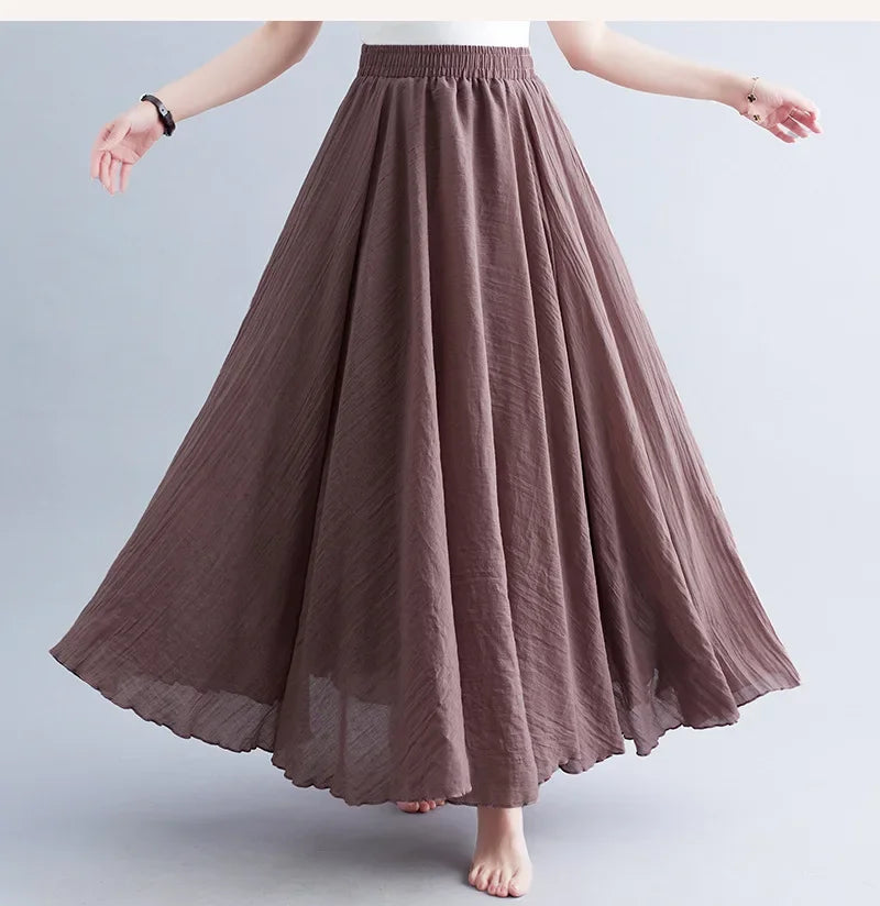 Stilla | Mode Bomulds Linned Tøj Kvinder Nederdele Maxi Y2k Elegant Strand Saia Ropa Mujer Afslappet Kjole Boho Lang Nederdel Faldas Harajuku