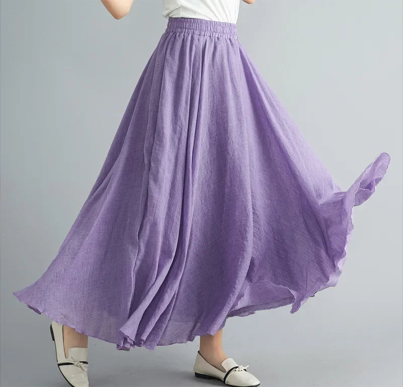 Stilla | Mode Bomulds Linned Tøj Kvinder Nederdele Maxi Y2k Elegant Strand Saia Ropa Mujer Afslappet Kjole Boho Lang Nederdel Faldas Harajuku