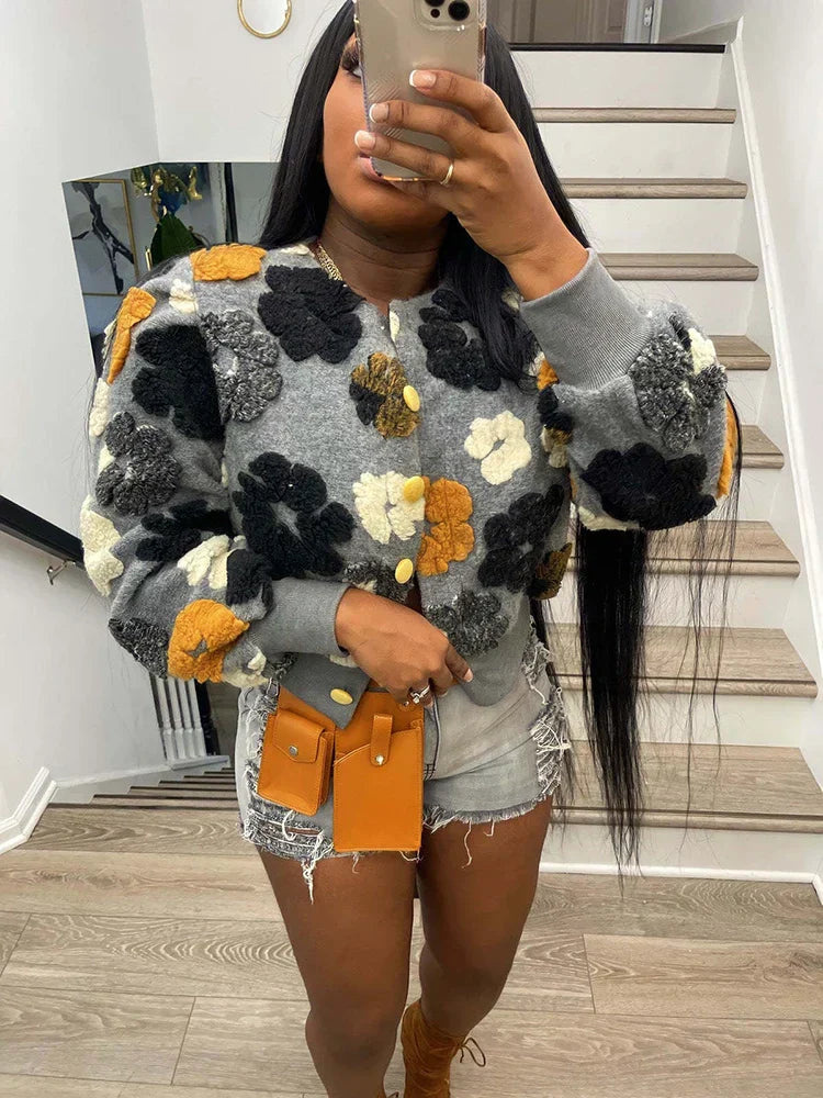 Stilla | Dame cardigan med 3d blomster