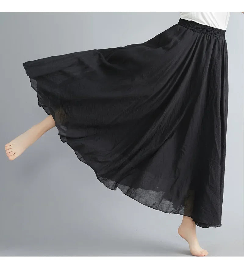 Stilla | Mode Bomulds Linned Tøj Kvinder Nederdele Maxi Y2k Elegant Strand Saia Ropa Mujer Afslappet Kjole Boho Lang Nederdel Faldas Harajuku
