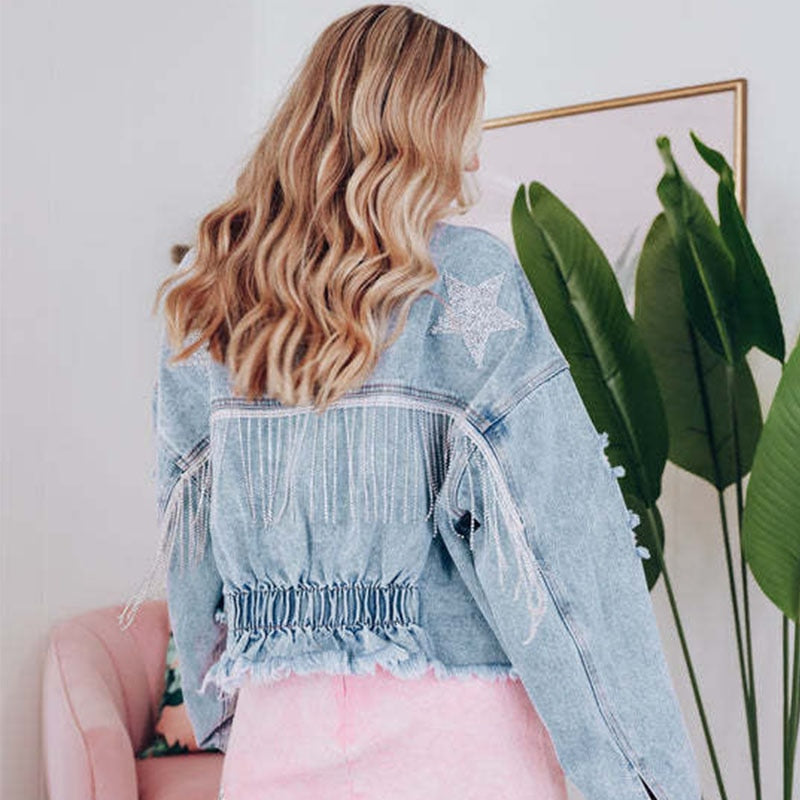 Stilla | Denimjakke Med Rhinestone-Frynser Iyana