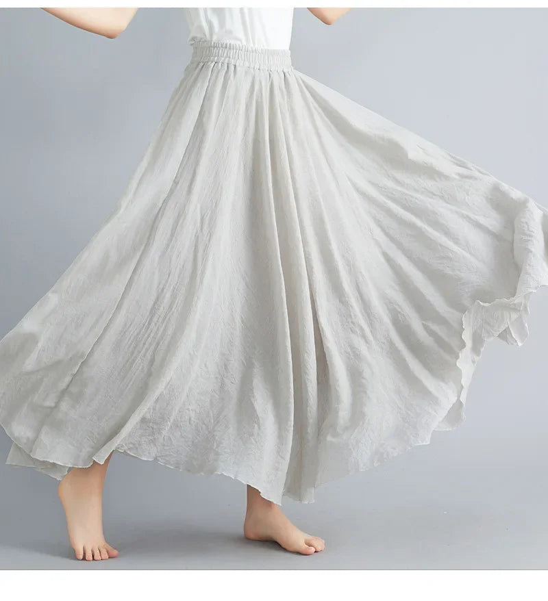 Stilla | Mode Bomulds Linned Tøj Kvinder Nederdele Maxi Y2k Elegant Strand Saia Ropa Mujer Afslappet Kjole Boho Lang Nederdel Faldas Harajuku