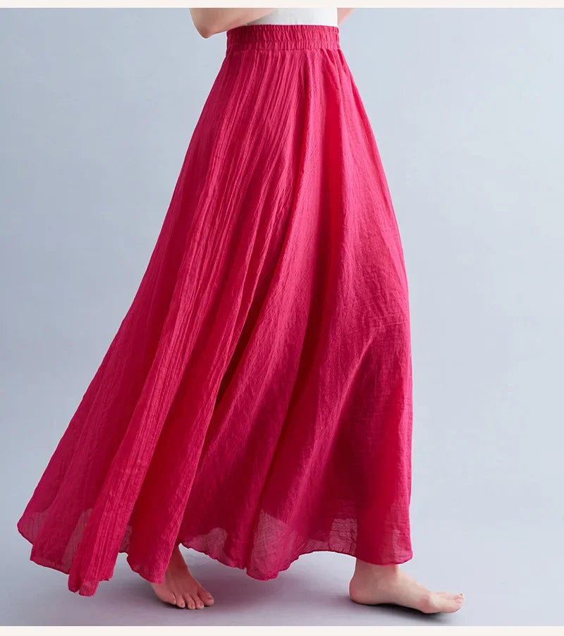 Stilla | Mode Bomulds Linned Tøj Kvinder Nederdele Maxi Y2k Elegant Strand Saia Ropa Mujer Afslappet Kjole Boho Lang Nederdel Faldas Harajuku