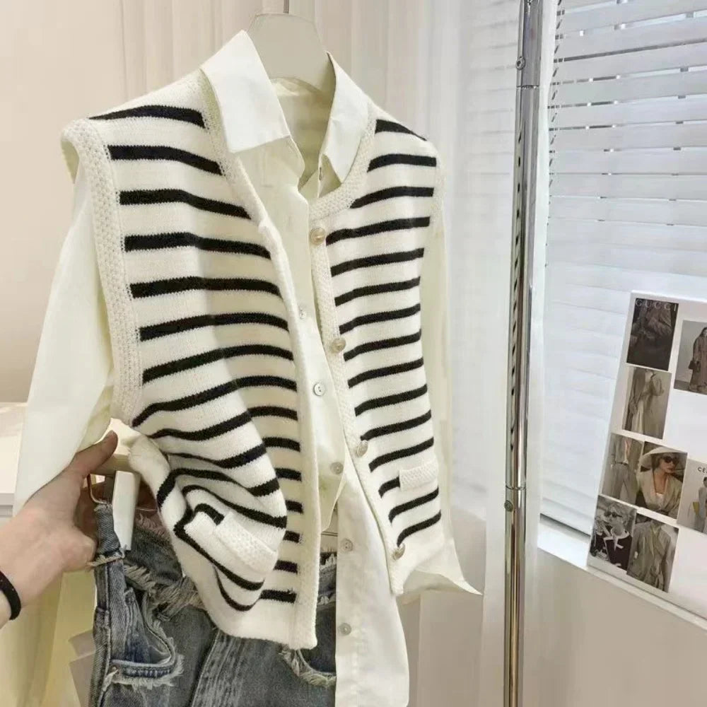 Stilla | Elegante Chic Strikket Stribet Vest Til Kvinder