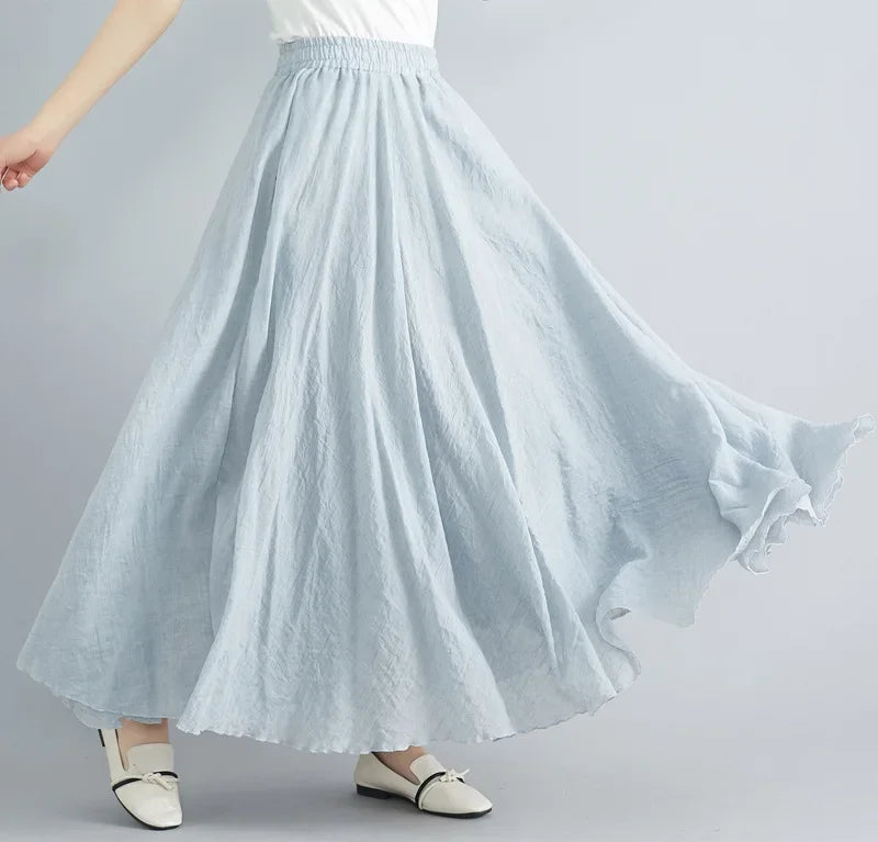 Stilla | Mode Bomulds Linned Tøj Kvinder Nederdele Maxi Y2k Elegant Strand Saia Ropa Mujer Afslappet Kjole Boho Lang Nederdel Faldas Harajuku
