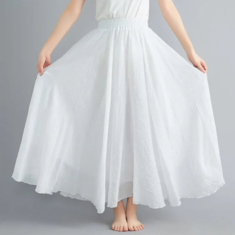 Stilla | Mode Bomulds Linned Tøj Kvinder Nederdele Maxi Y2k Elegant Strand Saia Ropa Mujer Afslappet Kjole Boho Lang Nederdel Faldas Harajuku