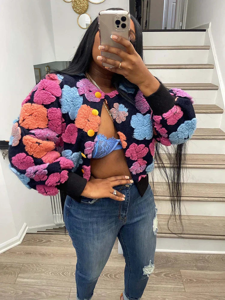 Stilla | Dame cardigan med 3d blomster