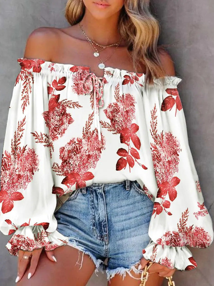 Stilla | Kvinders Bluser Den Shoulder Flared Sleeve Lace up Bluser