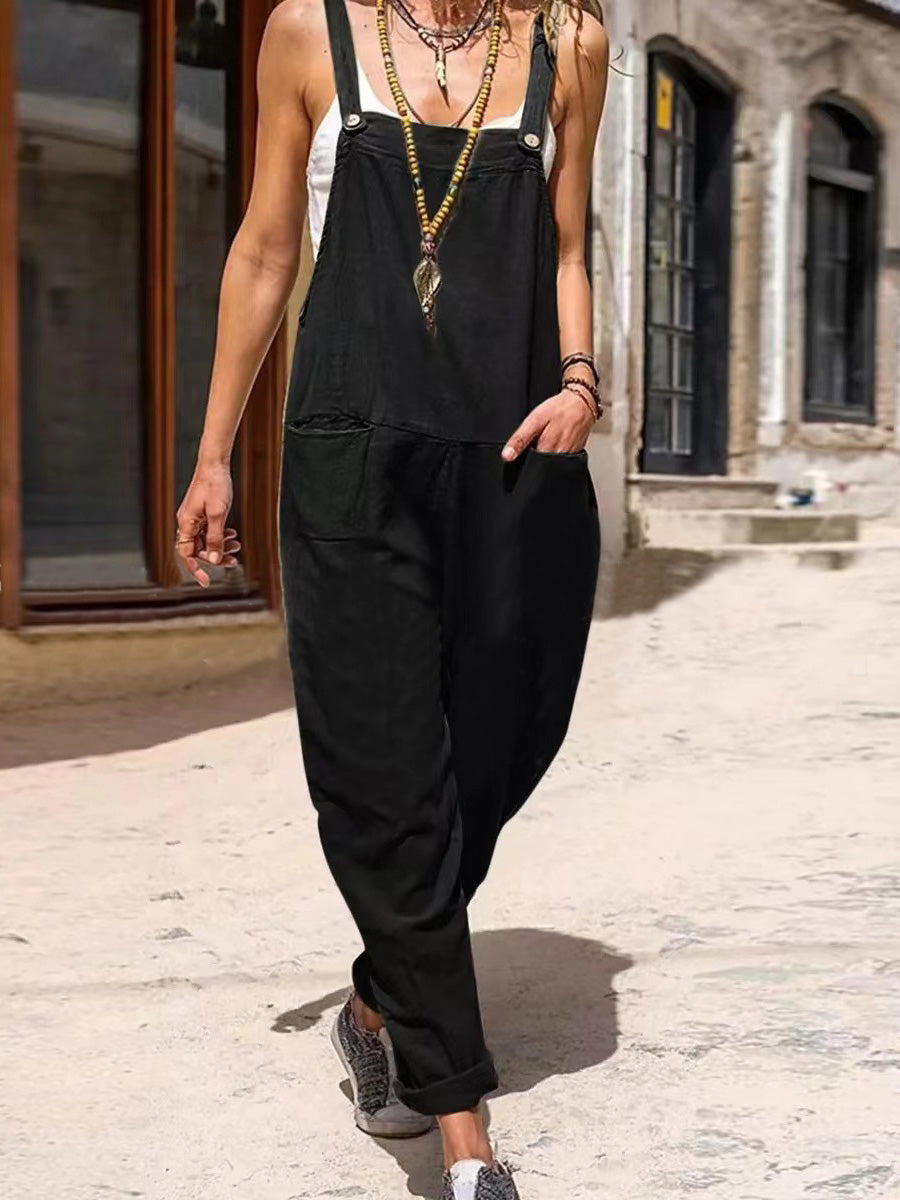 Stilla | Kvinders Jumpsuits Løse Åbne Ryg Uden Ærmer Lomme Jumpsuit