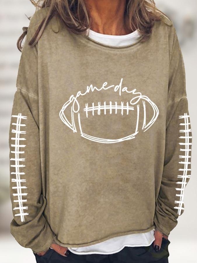 Stilla | Damernes T-shirts Rugby Print Crew Neck Lange Ærmer Afslappet T-shirt