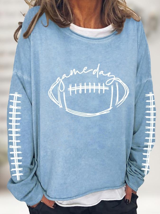 Stilla | Damernes T-shirts Rugby Print Crew Neck Lange Ærmer Afslappet T-shirt