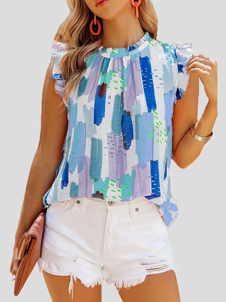 Stilla | Kvinder Bluser Afslappet Multifarvet Print Ærmeløs Chiffon Bluse