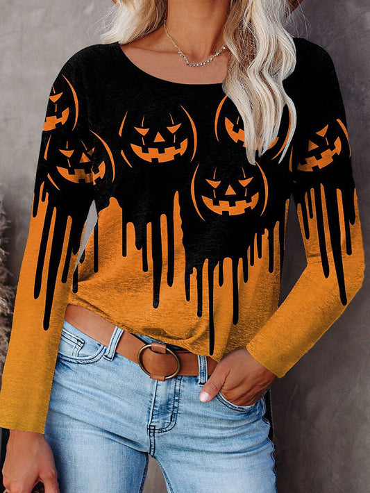 Stilla | Kvinders T-shirts Halloween Print Rund Hals Langærmet T-shirt