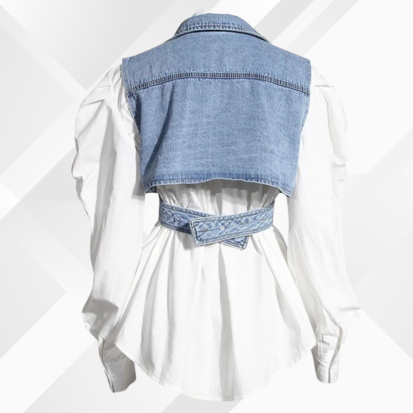 Stilla | Vest og jeansbluse med puffærmer