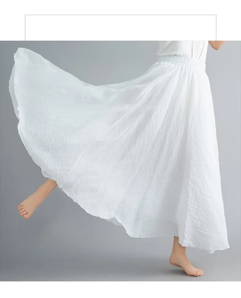 Stilla | Mode Bomulds Linned Tøj Kvinder Nederdele Maxi Y2k Elegant Strand Saia Ropa Mujer Afslappet Kjole Boho Lang Nederdel Faldas Harajuku