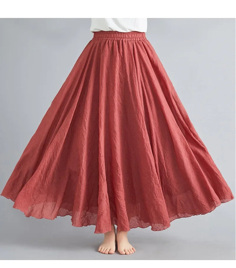 Stilla | Mode Bomulds Linned Tøj Kvinder Nederdele Maxi Y2k Elegant Strand Saia Ropa Mujer Afslappet Kjole Boho Lang Nederdel Faldas Harajuku