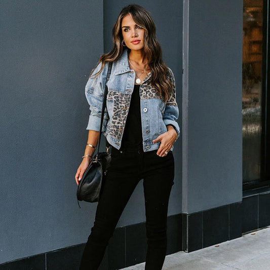 Stilla | Jakke Leopard Print Denim Jakke