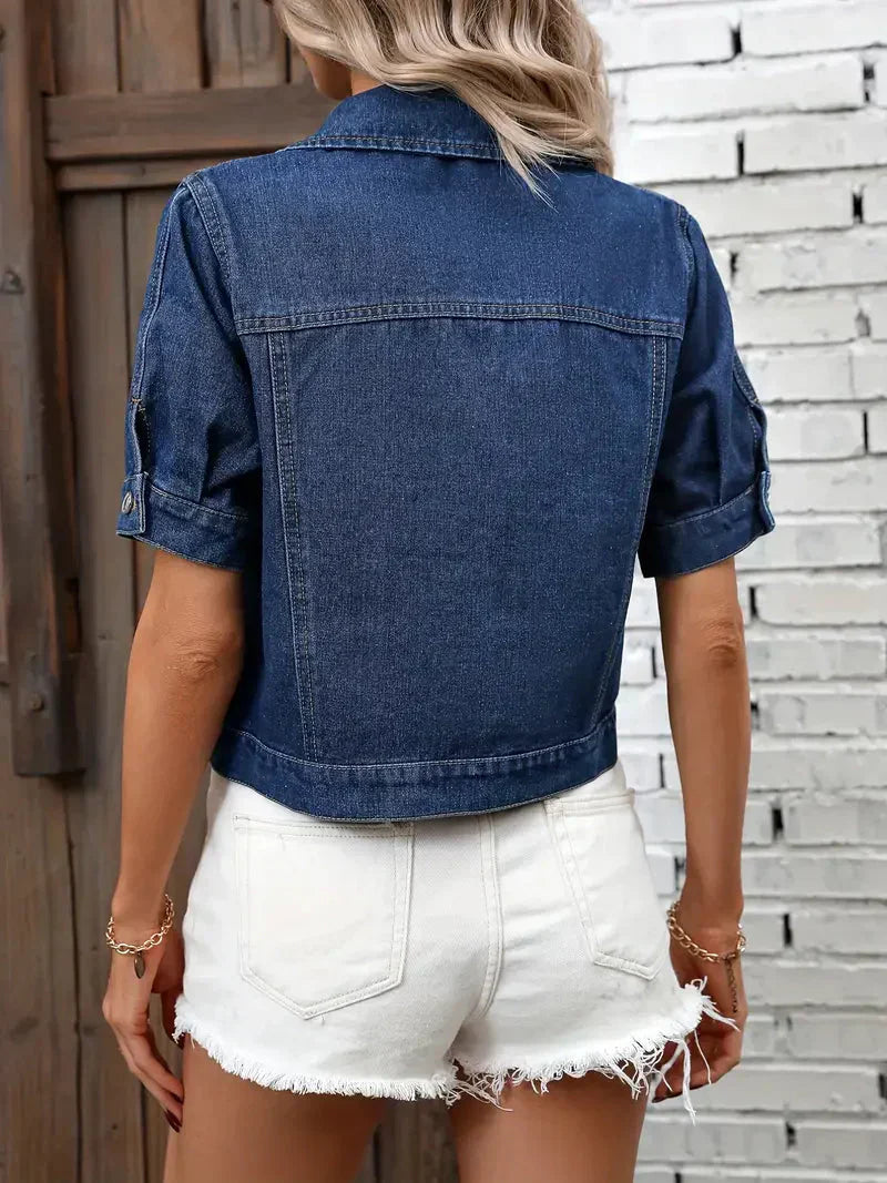 Stilla | Kortærmet Denimjakke Bomuld Casual, Moderne