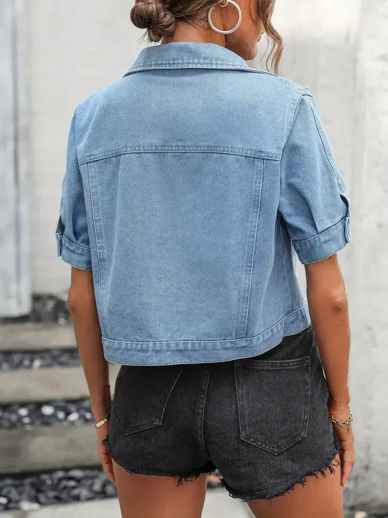 Stilla | Kortærmet Denimjakke Bomuld Casual, Moderne