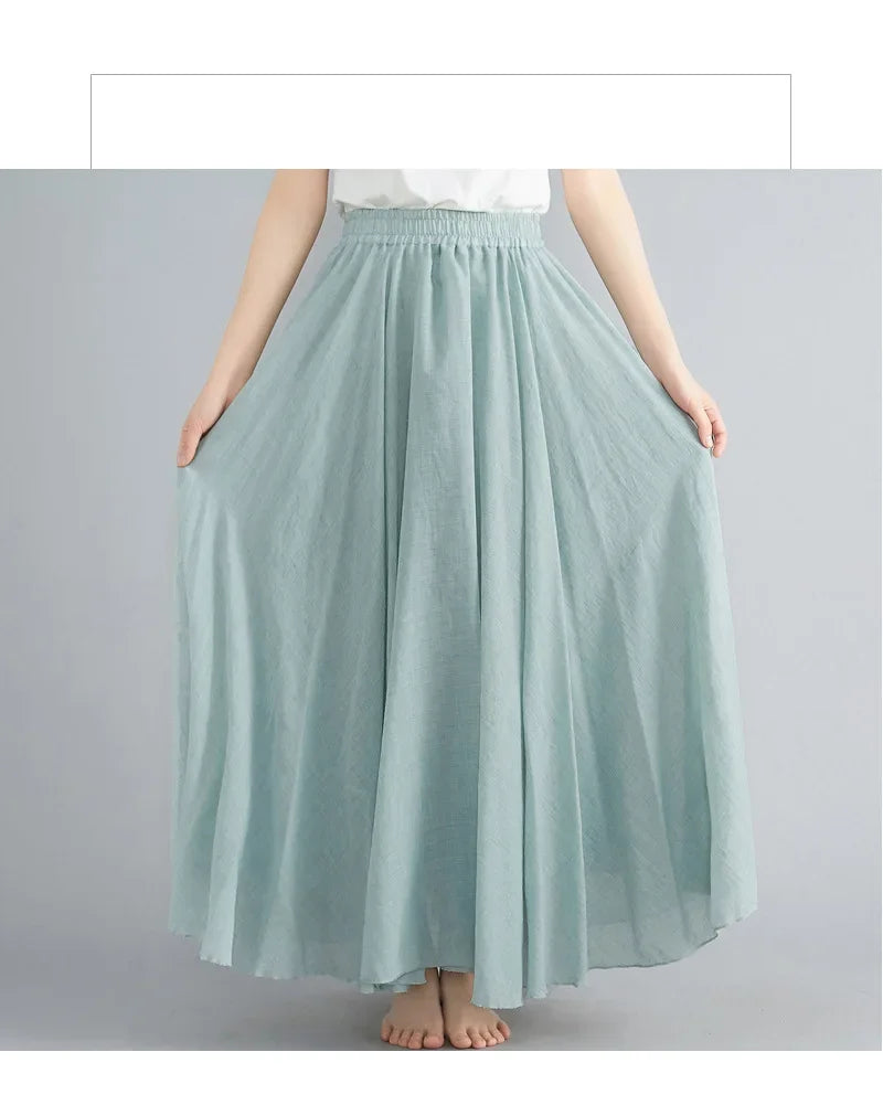 Stilla | Mode Bomulds Linned Tøj Kvinder Nederdele Maxi Y2k Elegant Strand Saia Ropa Mujer Afslappet Kjole Boho Lang Nederdel Faldas Harajuku
