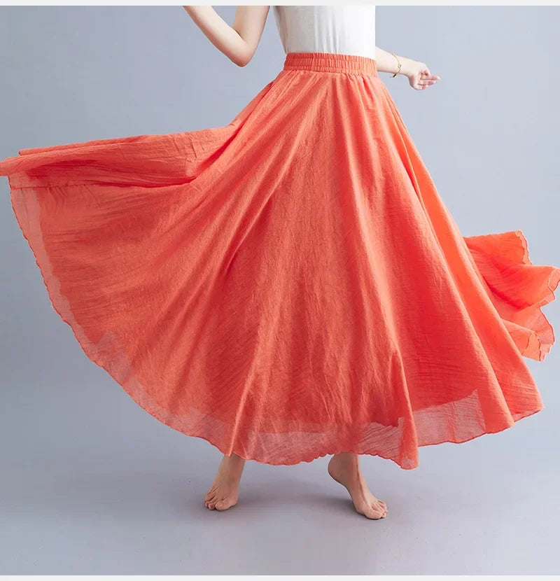 Stilla | Mode Bomulds Linned Tøj Kvinder Nederdele Maxi Y2k Elegant Strand Saia Ropa Mujer Afslappet Kjole Boho Lang Nederdel Faldas Harajuku