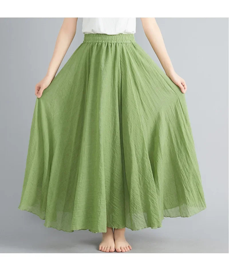 Stilla | Mode Bomulds Linned Tøj Kvinder Nederdele Maxi Y2k Elegant Strand Saia Ropa Mujer Afslappet Kjole Boho Lang Nederdel Faldas Harajuku