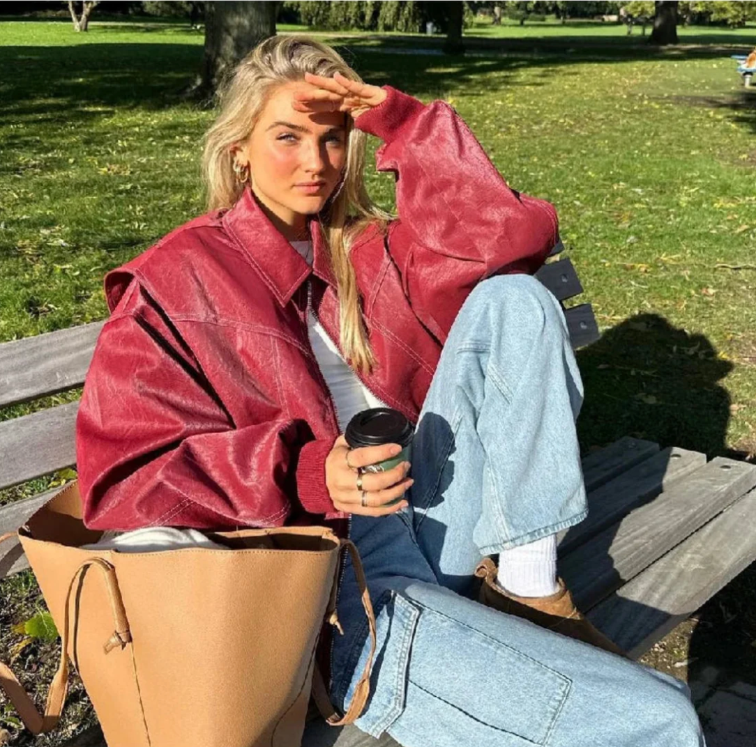 Stilla | Oversize læderbomberjakke