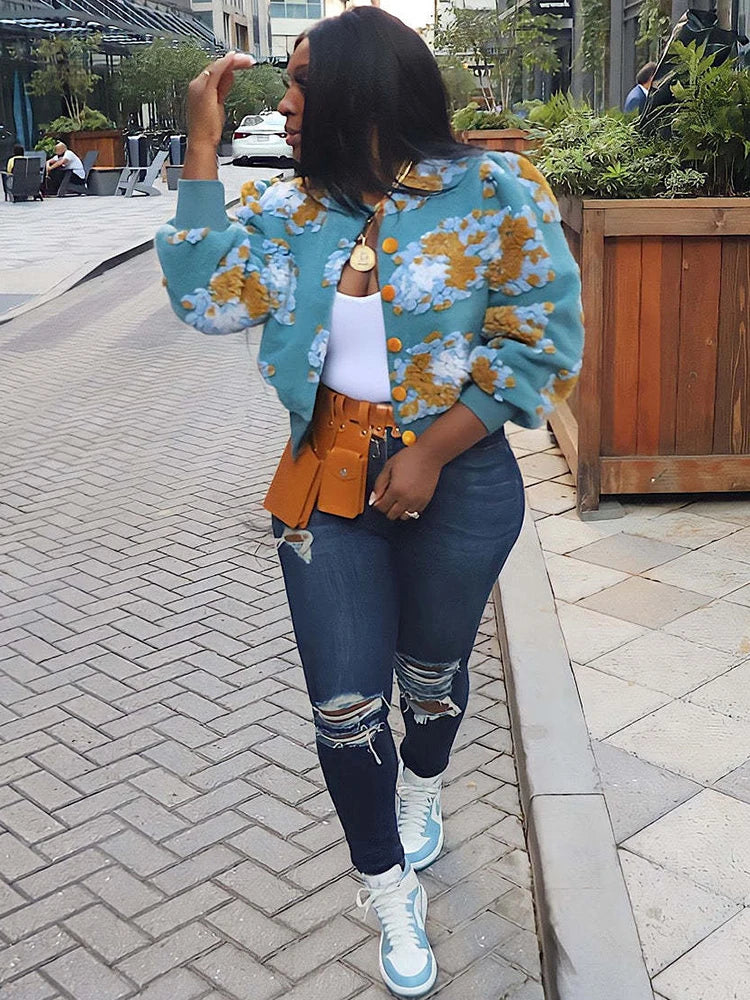 Stilla | Dame cardigan med 3d blomster
