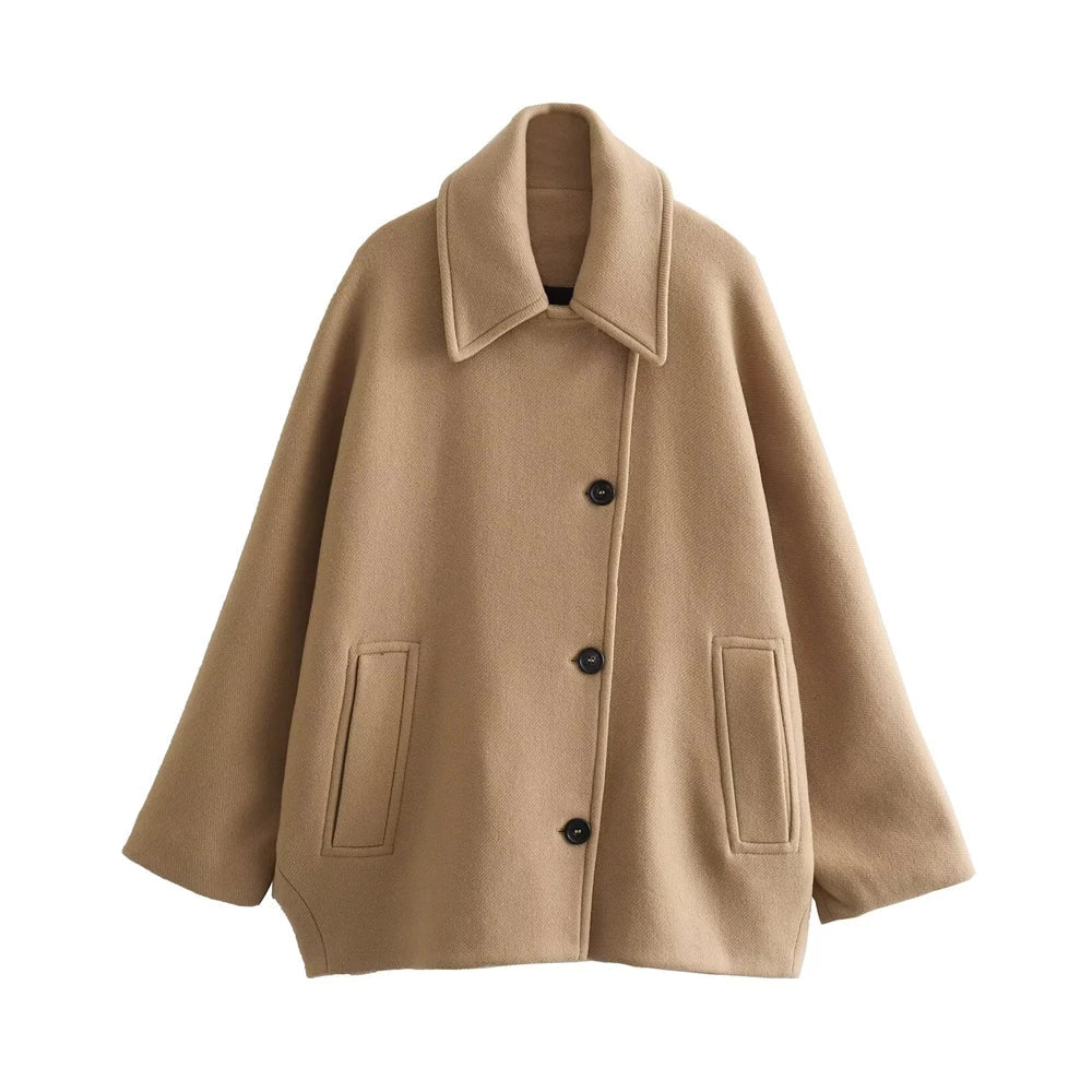 Stilla | Elegant Knaplukket Kvinders Cape Uldblanding