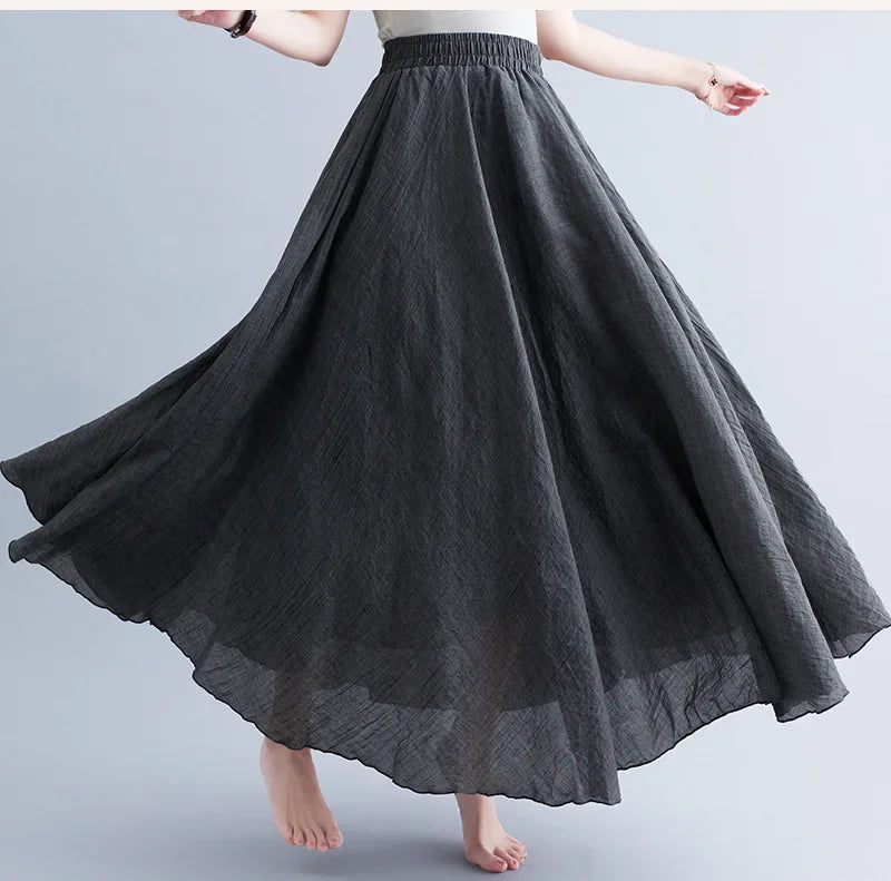 Stilla | Mode Bomulds Linned Tøj Kvinder Nederdele Maxi Y2k Elegant Strand Saia Ropa Mujer Afslappet Kjole Boho Lang Nederdel Faldas Harajuku