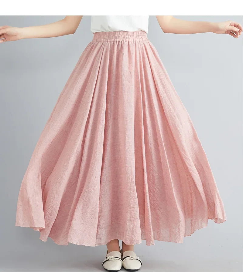 Stilla | Mode Bomulds Linned Tøj Kvinder Nederdele Maxi Y2k Elegant Strand Saia Ropa Mujer Afslappet Kjole Boho Lang Nederdel Faldas Harajuku