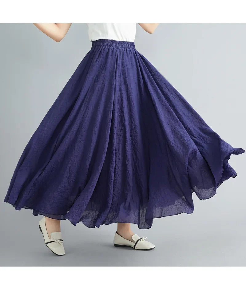 Stilla | Mode Bomulds Linned Tøj Kvinder Nederdele Maxi Y2k Elegant Strand Saia Ropa Mujer Afslappet Kjole Boho Lang Nederdel Faldas Harajuku