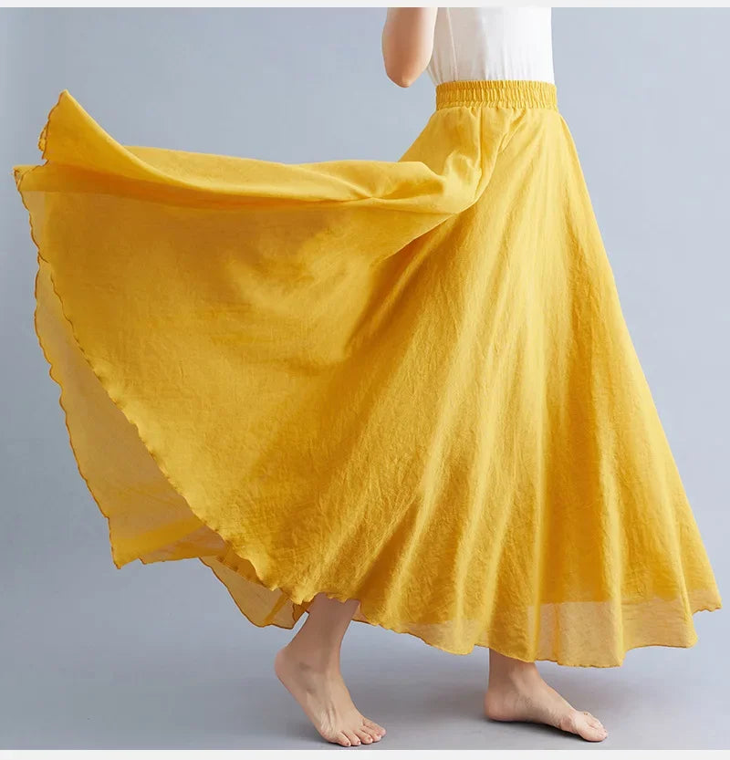 Stilla | Mode Bomulds Linned Tøj Kvinder Nederdele Maxi Y2k Elegant Strand Saia Ropa Mujer Afslappet Kjole Boho Lang Nederdel Faldas Harajuku