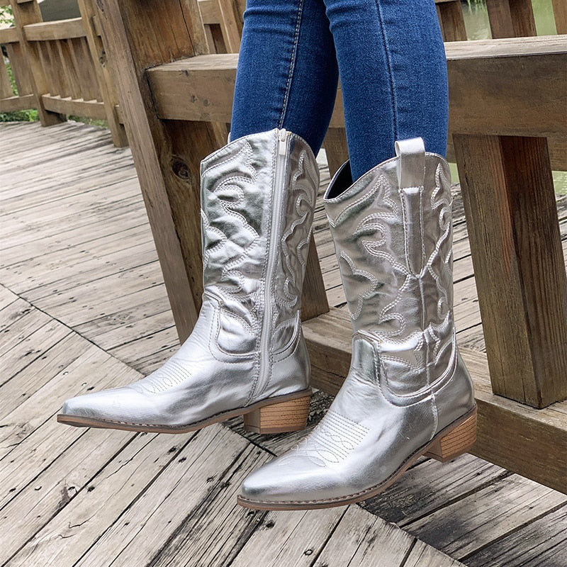 Stilla | Damessko I Støvle Stil Retro Western Cowboystøvler Med Sideskilt Zip
