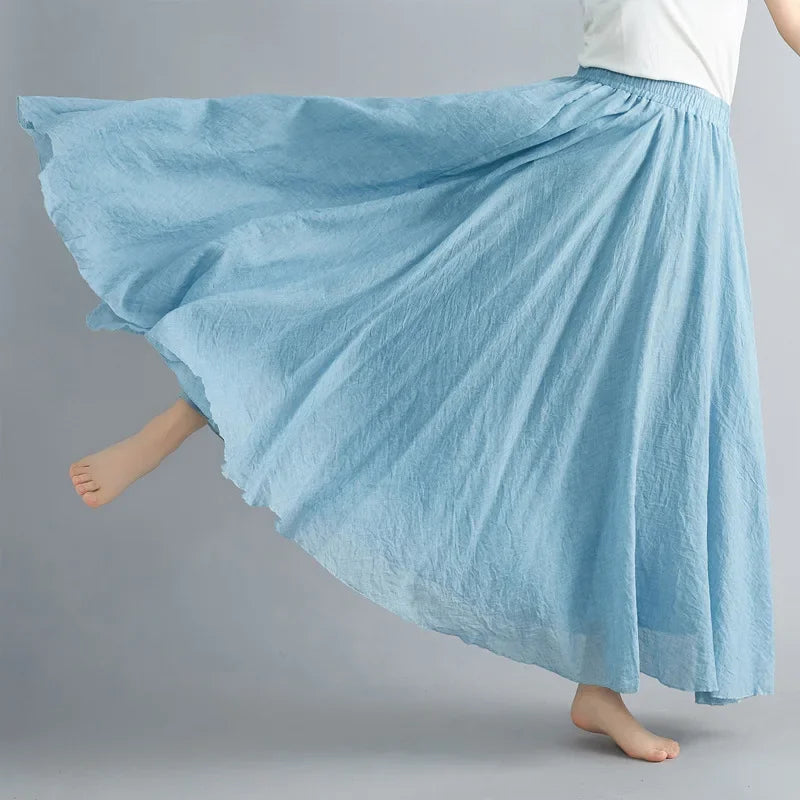 Stilla | Mode Bomulds Linned Tøj Kvinder Nederdele Maxi Y2k Elegant Strand Saia Ropa Mujer Afslappet Kjole Boho Lang Nederdel Faldas Harajuku