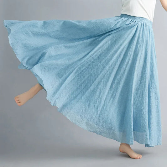 Stilla | Mode Bomulds Linned Tøj Kvinder Nederdele Maxi Y2k Elegant Strand Saia Ropa Mujer Afslappet Kjole Boho Lang Nederdel Faldas Harajuku