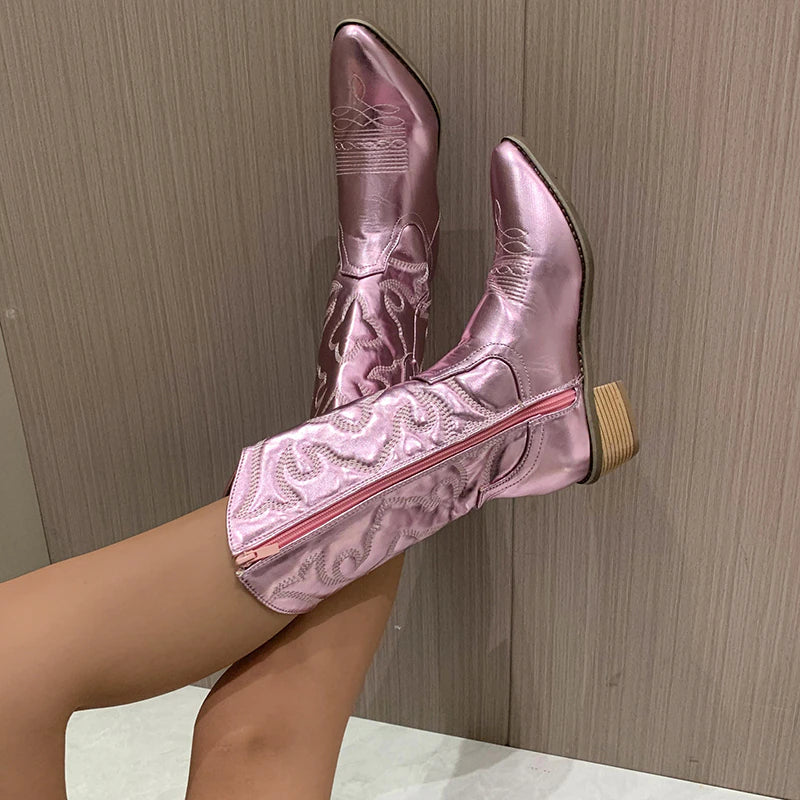 Stilla | Damessko I Støvle Stil Retro Western Cowboystøvler Med Sideskilt Zip
