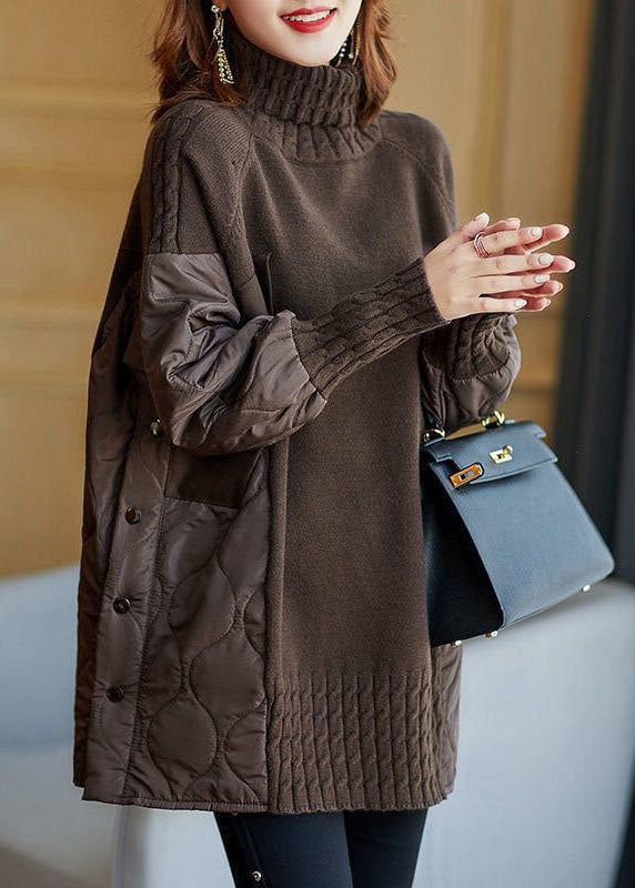 Stilla | Pullover af Patchwork Strik med Rullekrave